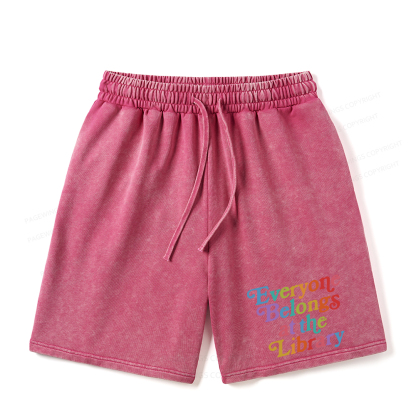 Pagewings Everyone belongs at the library Unisex Washed Shorts