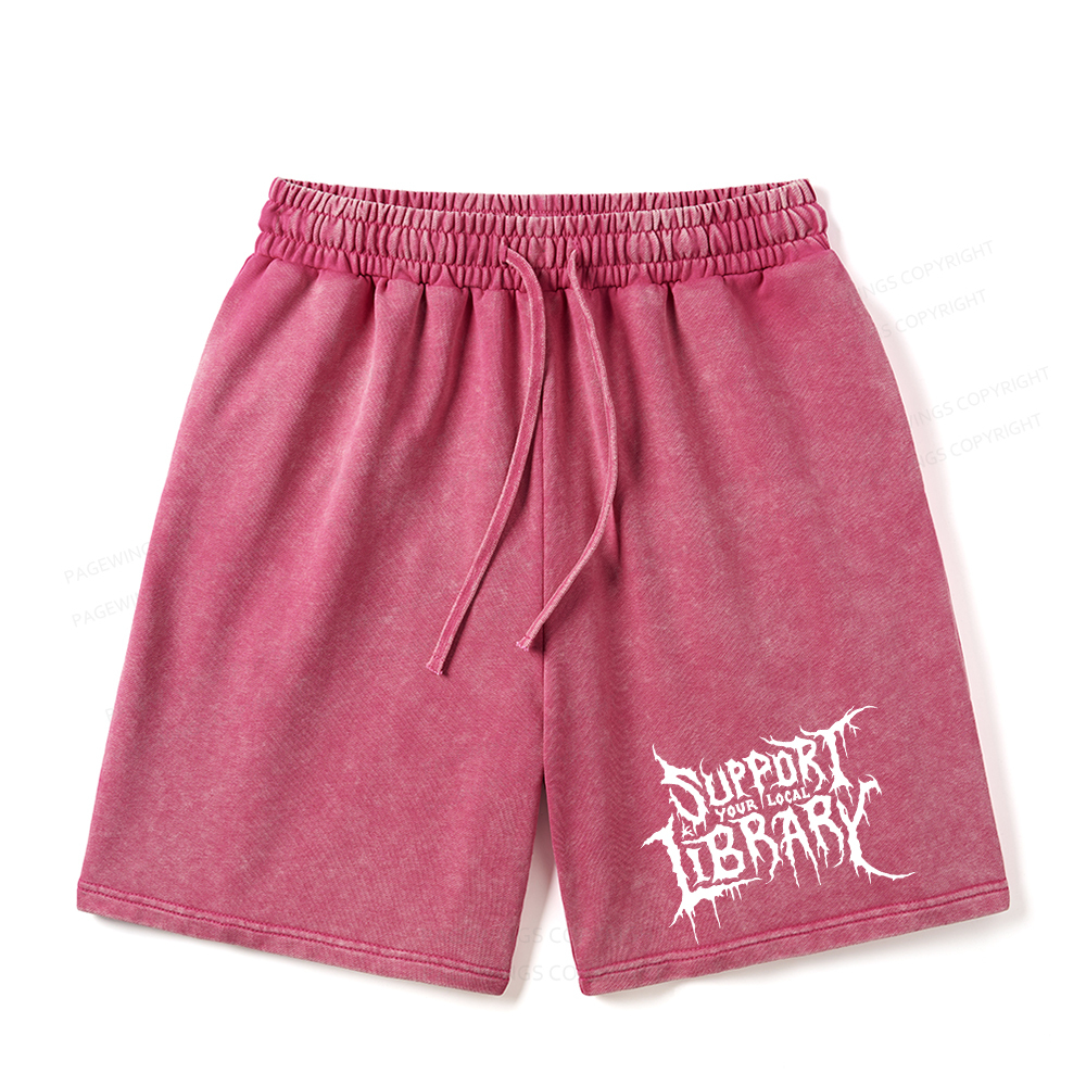 Pagewings Support Your Local Library Unisex Washed Shorts