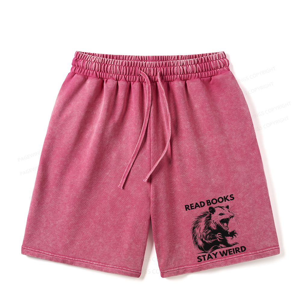 Pagewings Read Books Stay Weird Unisex Washed Shorts