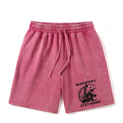 Pagewings Read Books Stay Weird Unisex Washed Shorts