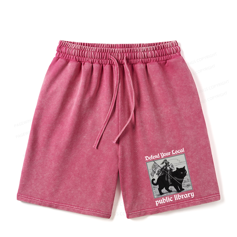 Pagewings Defend Your Local public library Unisex Washed Shorts