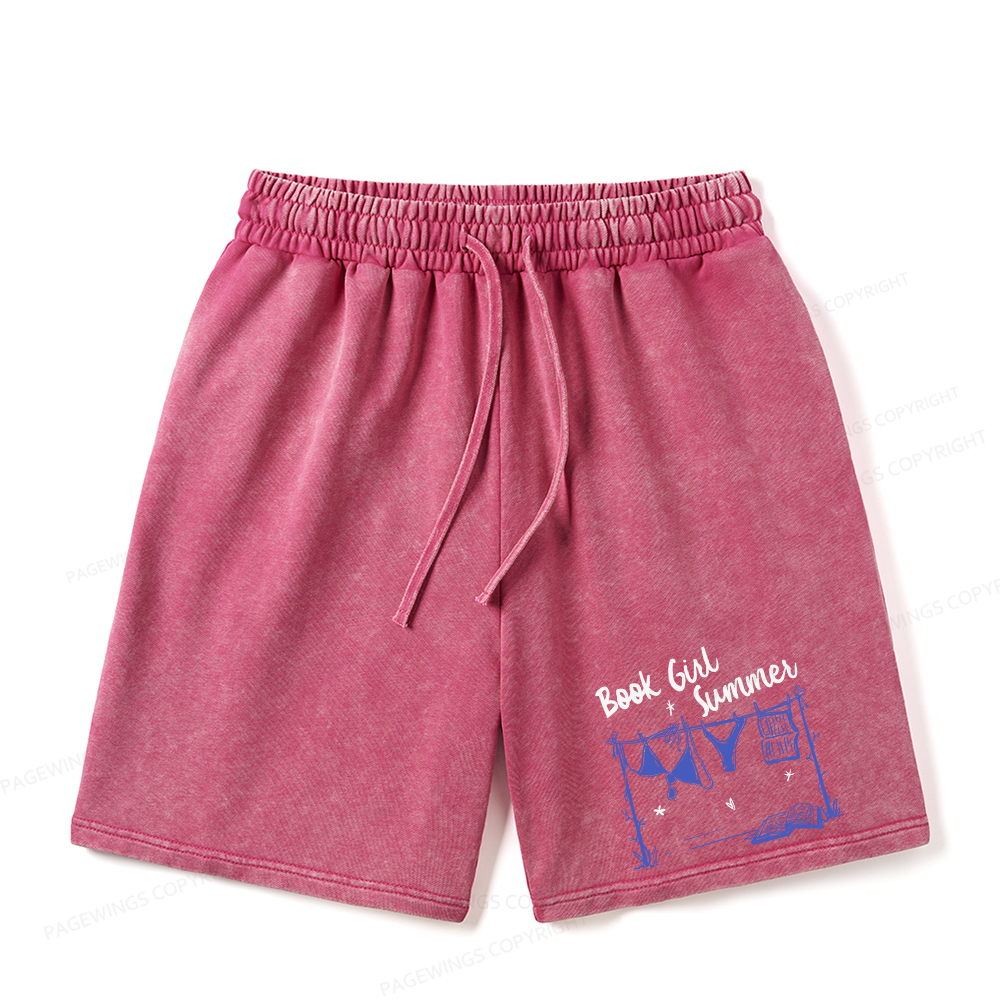 Pagewings Book Girl Summer Bookish Unisex Washed Shorts