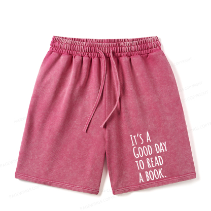 Pagewings It's A Good Day To Read A Book Unisex Washed Shorts