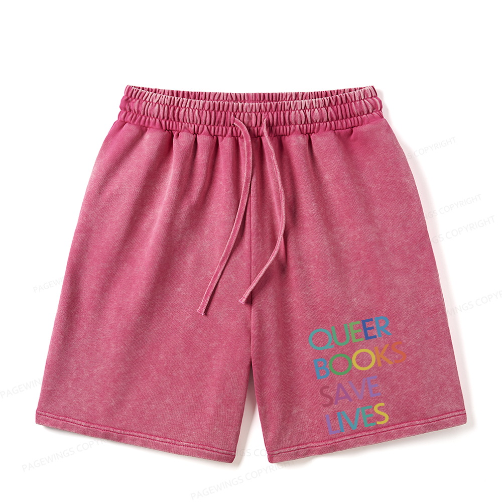 Pagewings Queer Books Save Lives Unisex Washed Shorts