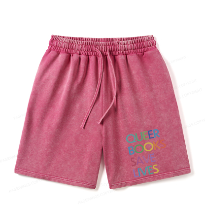 Pagewings Queer Books Save Lives Unisex Washed Shorts