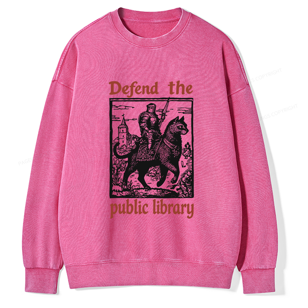 Pagewings Defend the Public Library Unisex Washed Sweatshirt