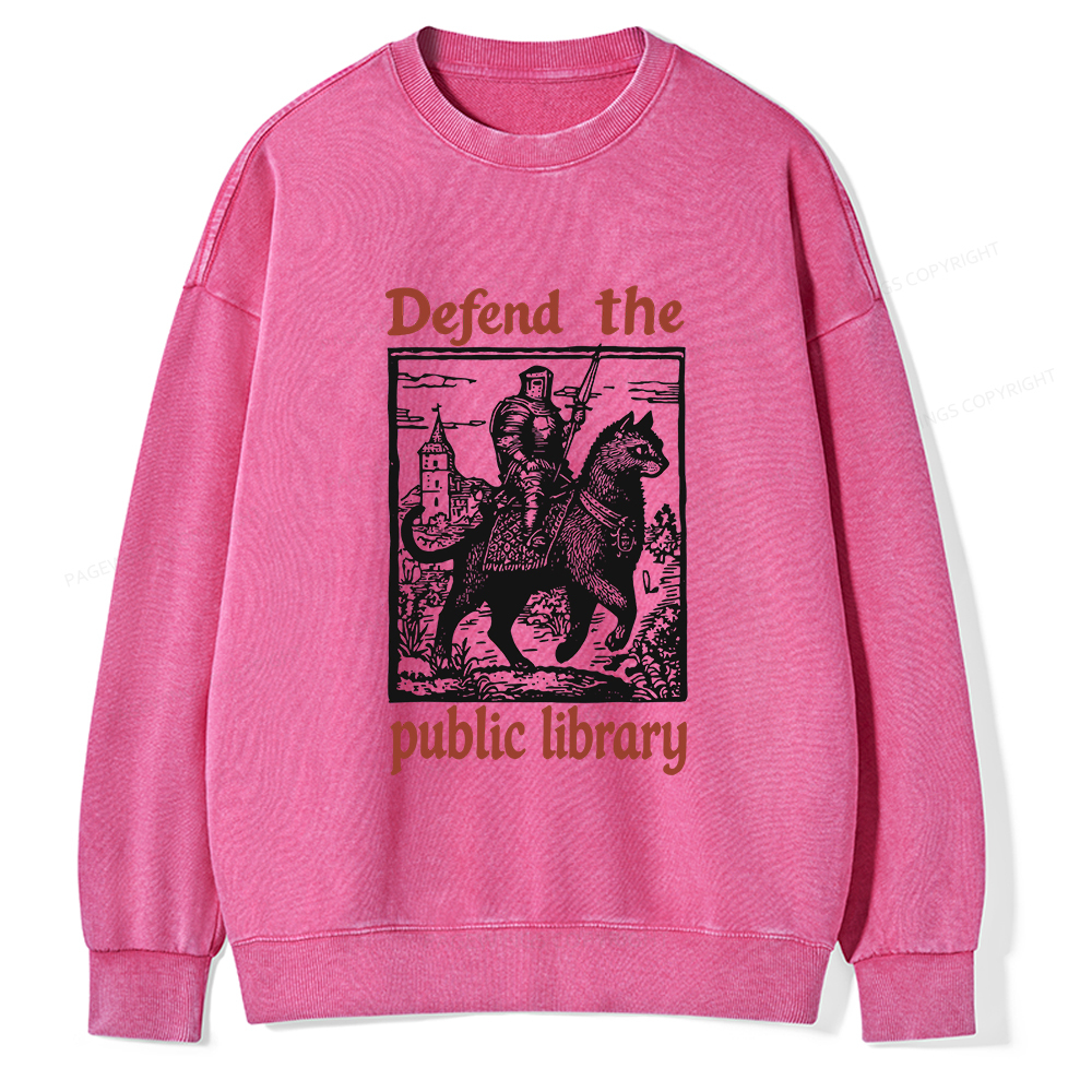 Pagewings Defend the Public Library Unisex Washed Sweatshirt