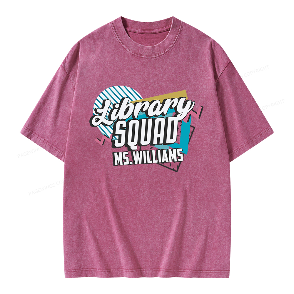 Pagewings Personalized Name Library Squad Unisex Washed T-shirt