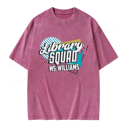 Pagewings Personalized Name Library Squad Unisex Washed T-shirt