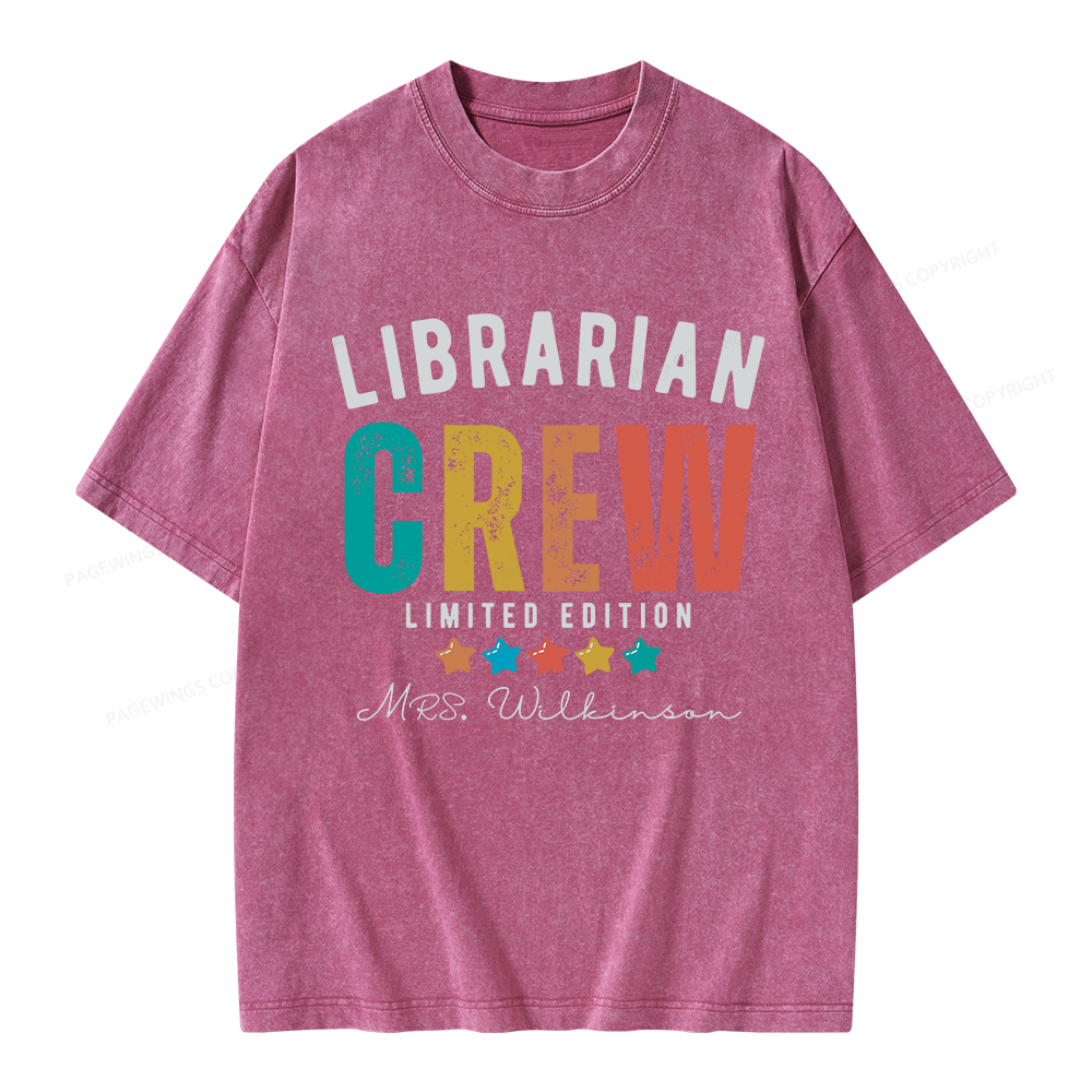 Pagewings Personalized Name Librarian Crew Limited Unisex Washed T-shirt