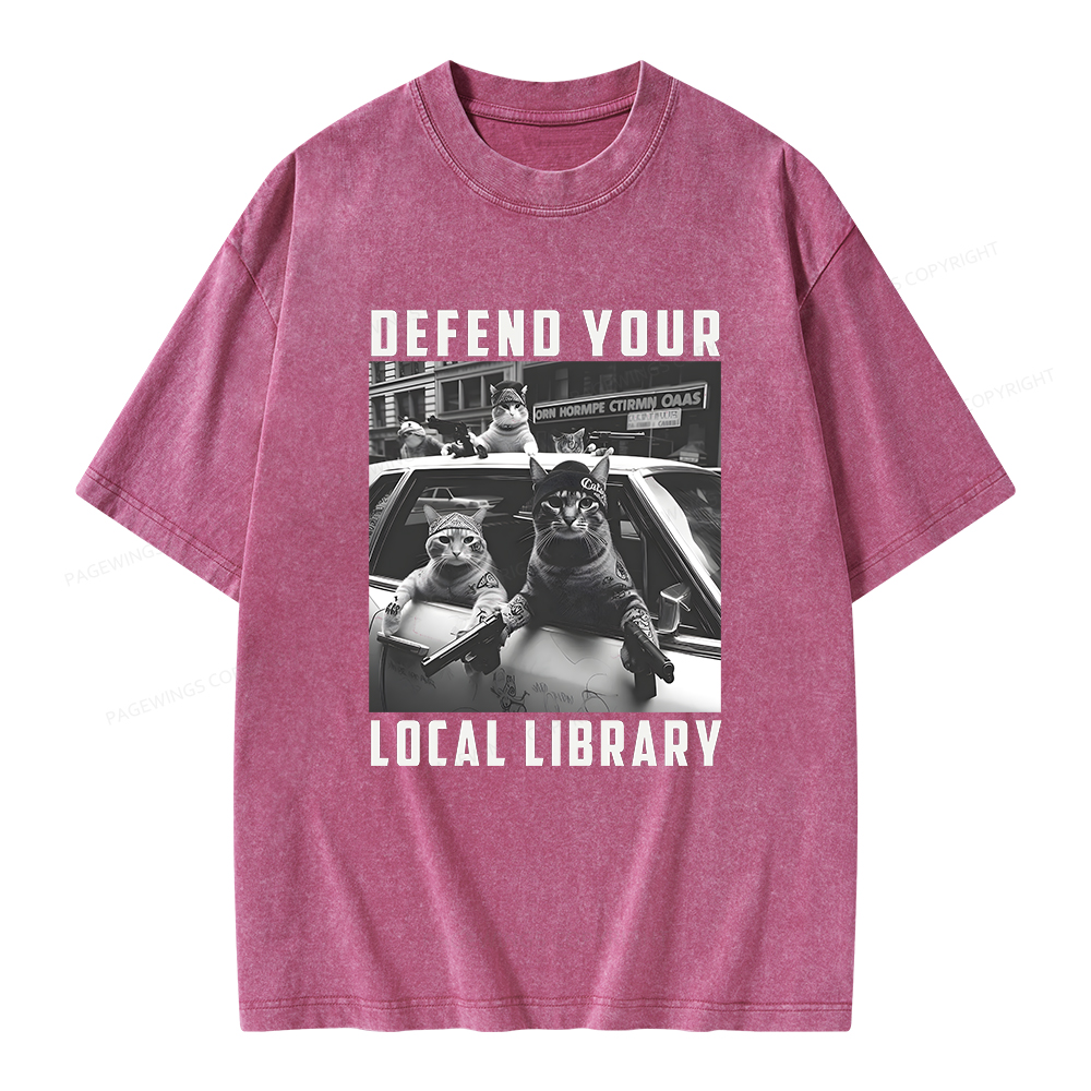 Pagewings Defend Your Local Library Unisex Washed T-shirt