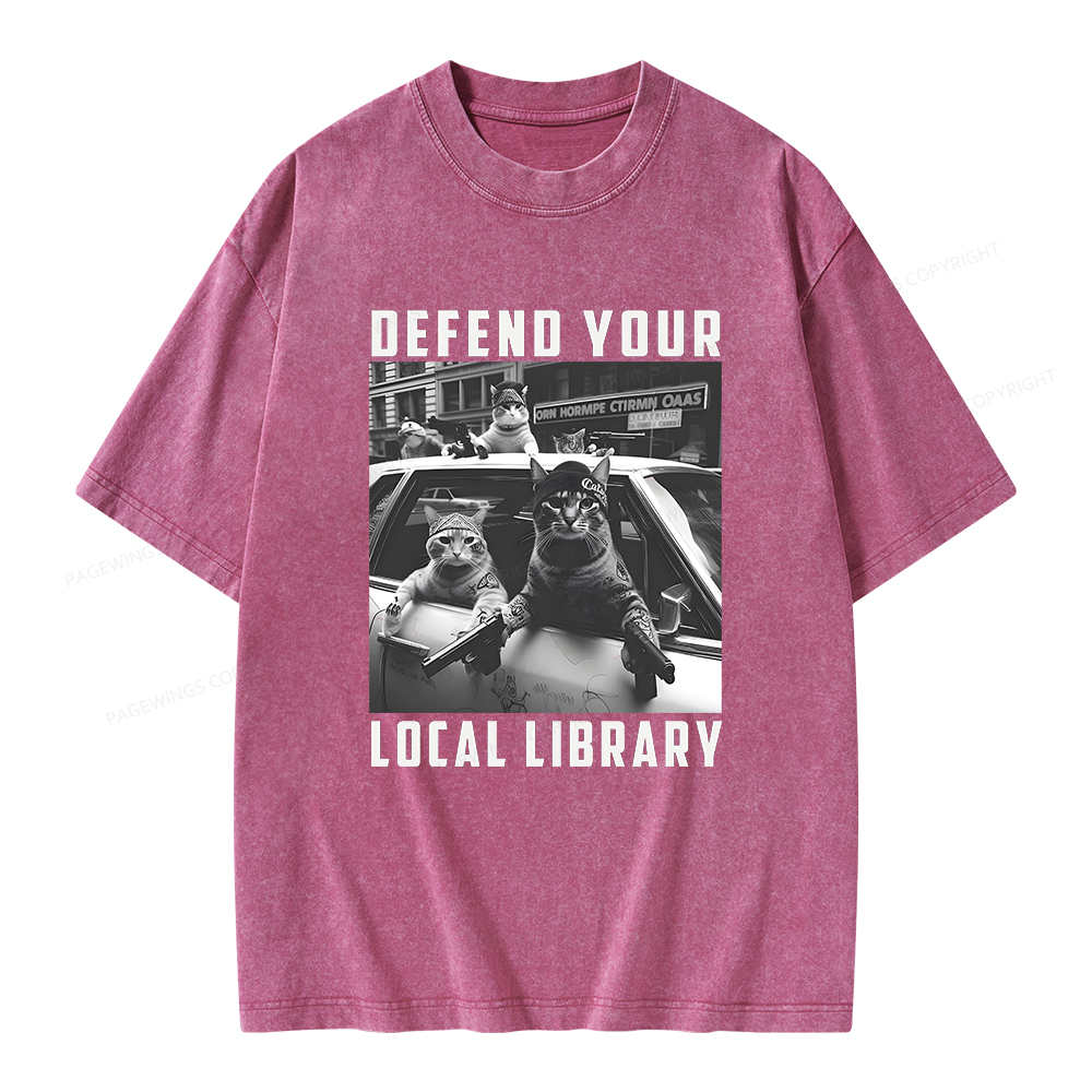 Pagewings Defend Your Local Library Unisex Washed T-shirt