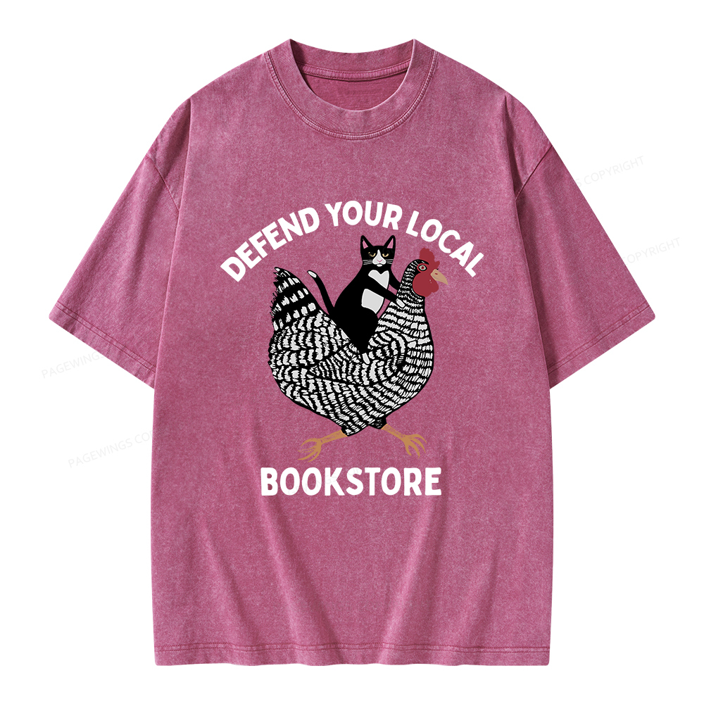 Pagewings Defend Your Local Bookstore Unisex Washed T-shirt
