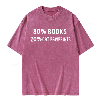 Pagewings 80% Books 20% Cat Pawprints Unisex Washed T-shirt