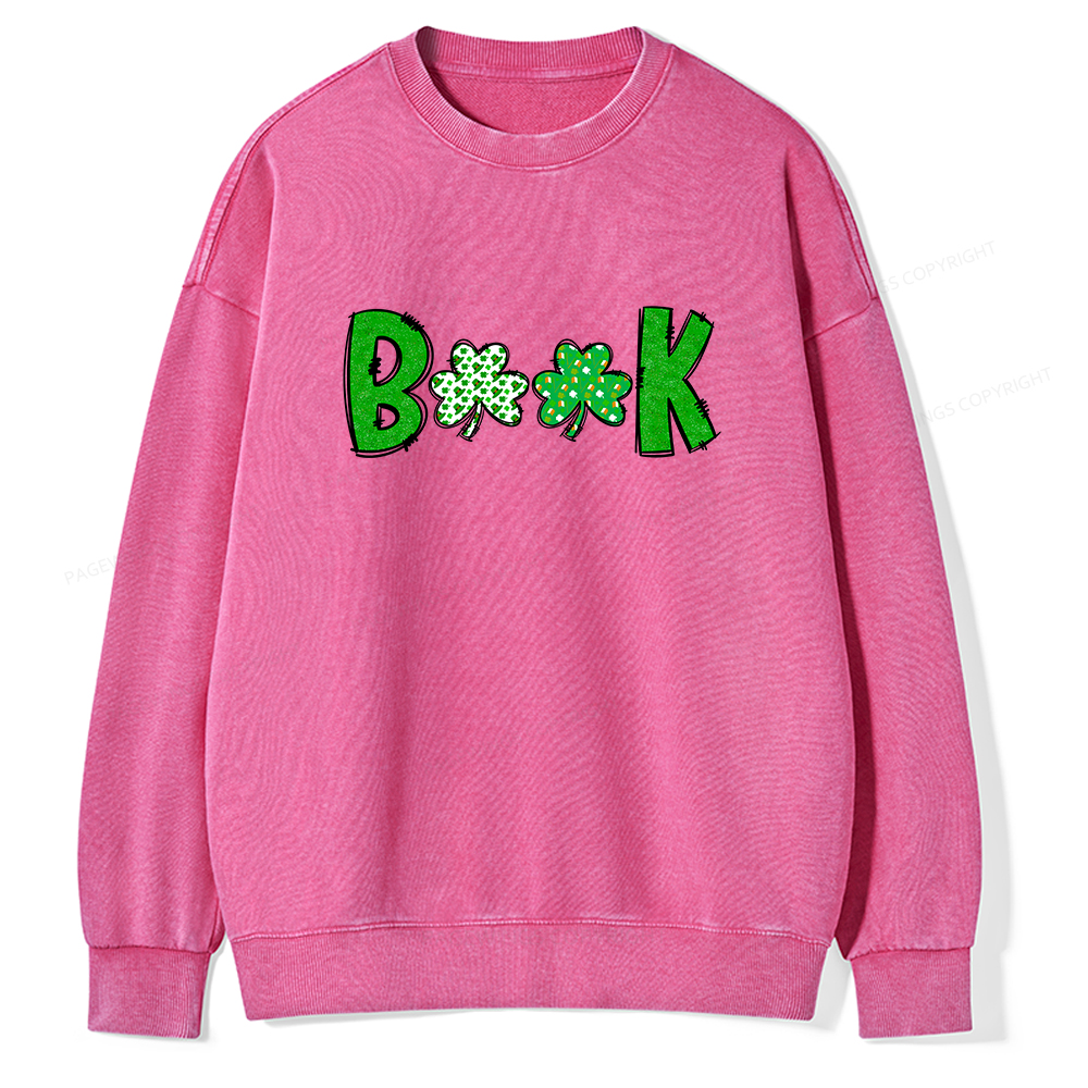 Shamrock Book St Patricks Day Unisex Washed Sweatshirt