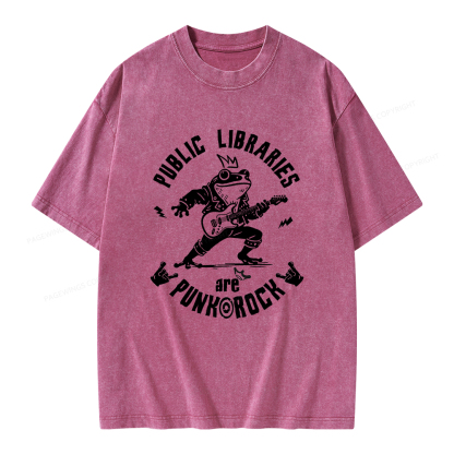 Pagewings Public Libraries Are Punk And Rock Unisex Washed T-shirt