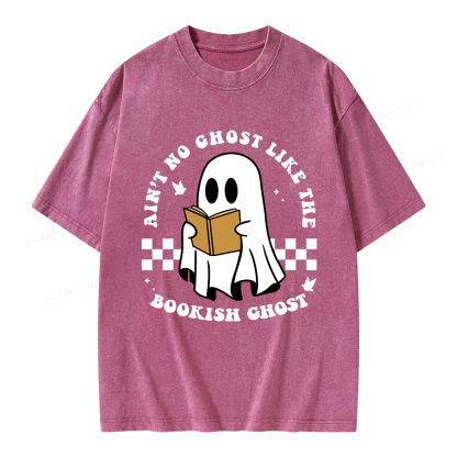 Pagewings Ain't No Ghost Like The Bookish Ghost Unisex Washed T-shirt
