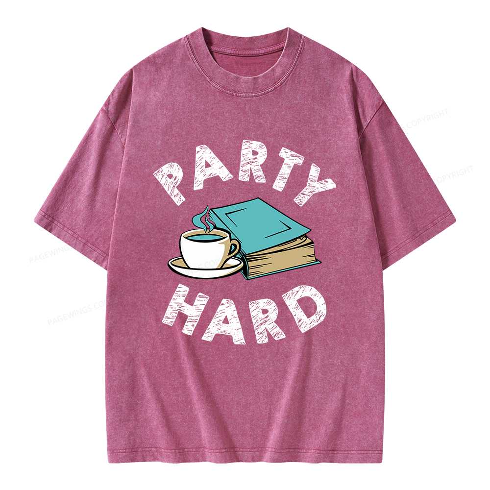 Pagewings Party Hard Bookish Unisex Washed T-shirt