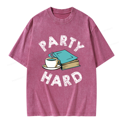 Pagewings Party Hard Bookish Unisex Washed T-shirt