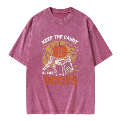 Pagewings Keep The Candy I'll Take Books Unisex Washed T-shirt