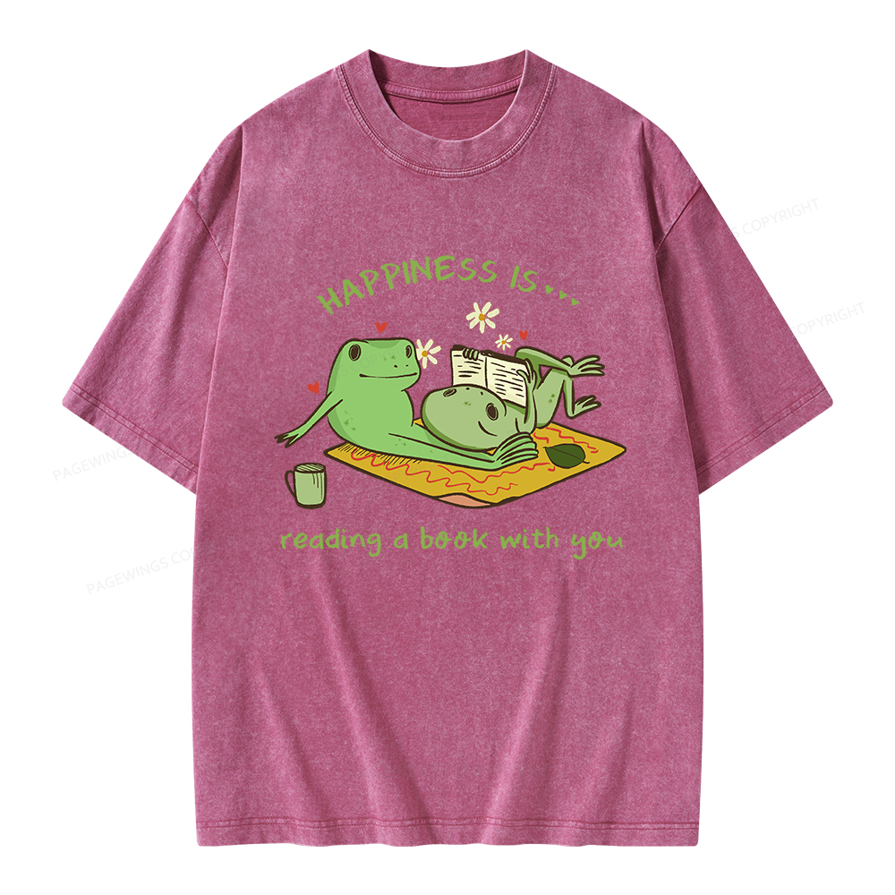 Pagewings Happiness Is Reading A Book With You Unisex Washed T-shirt