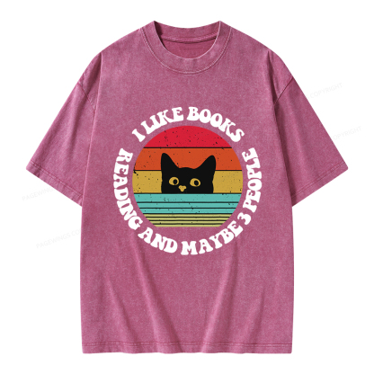 Pagewings I Like Books Reading And Maybe 3 People Unisex Washed T-shirt