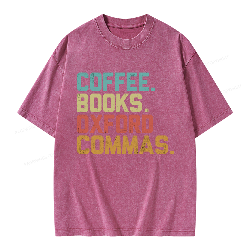 Pagewings Coffee Books Oxford Commas Unisex Washed T-shirt