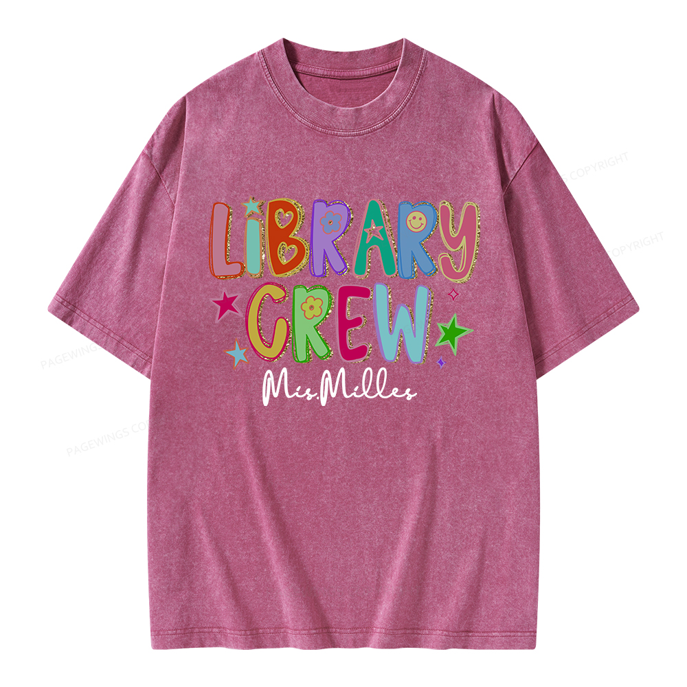Pagewings Personalized Name Library Crew  Unisex Washed T-shirt
