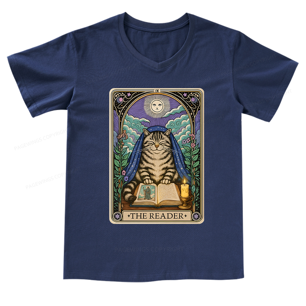 Pagewings The Reader Cat Tarot Cards V-neck T-shirt