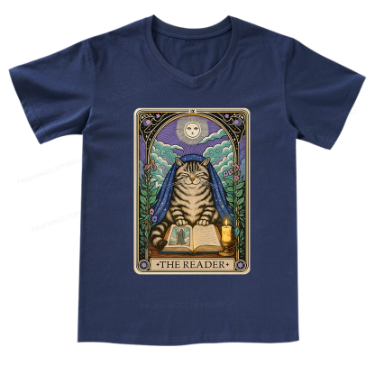 Pagewings The Reader Cat Tarot Cards V-neck T-shirt