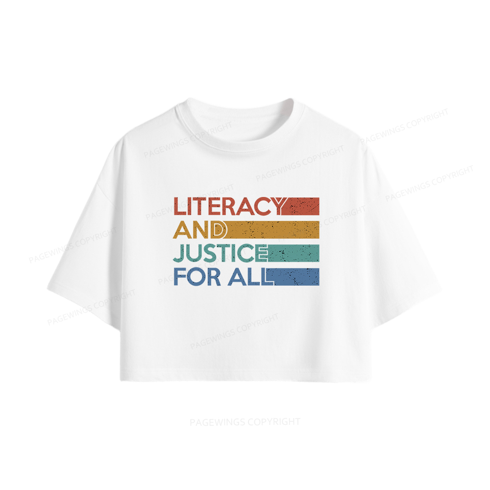 Pagewings Literacy and Justice For All Women Crop Tops