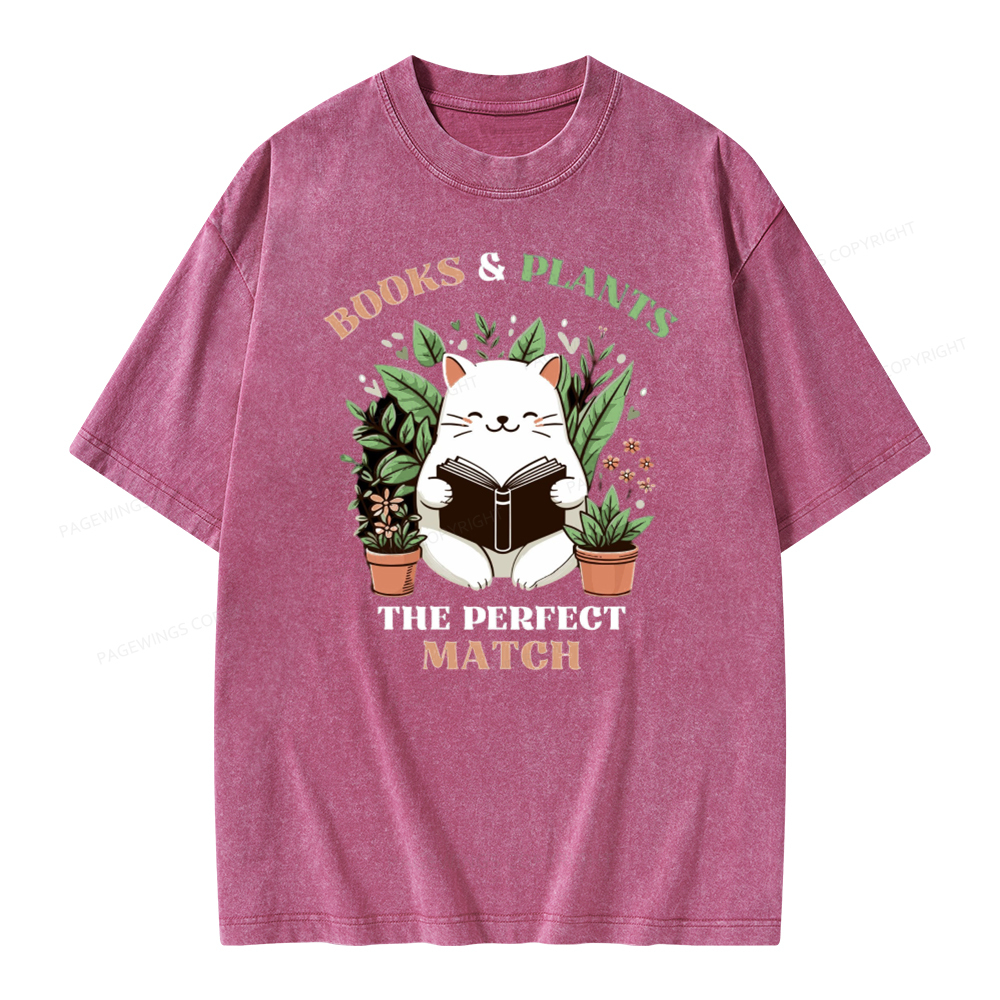 Pagewing Books And Plants - The Perfect Match T-Shirt Unisex Washed T-shirt