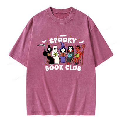 Pagewings Spooky Book Club Halloween Unisex Washed T-shirt