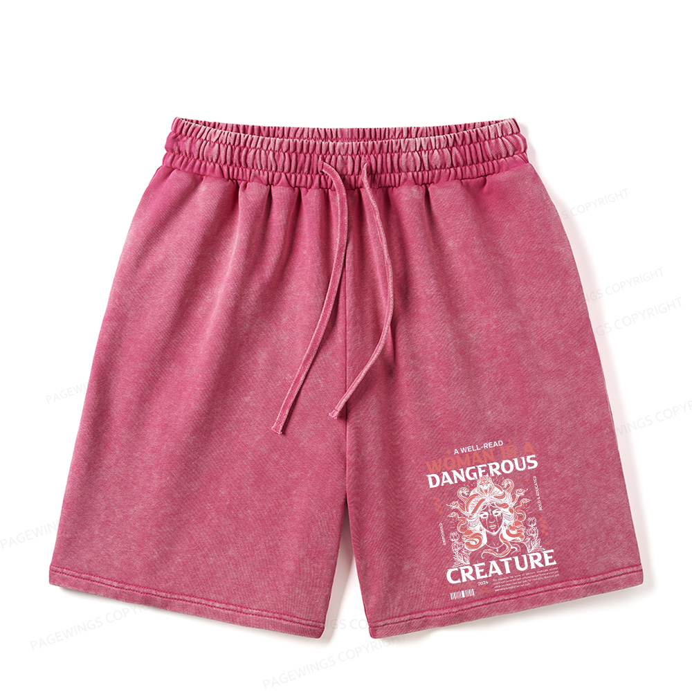 Pagewings A Well-Read Woman is A Dangerous Creature Unisex Washed Shorts