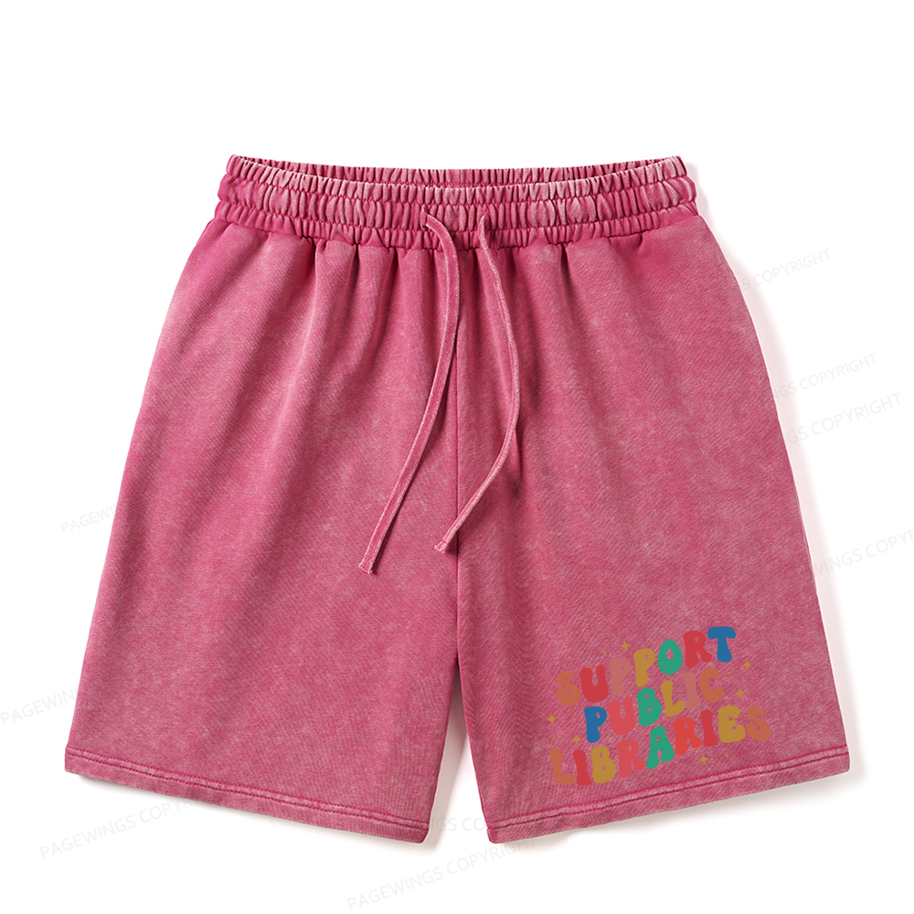 Pagewings Public Library Unisex Washed Shorts