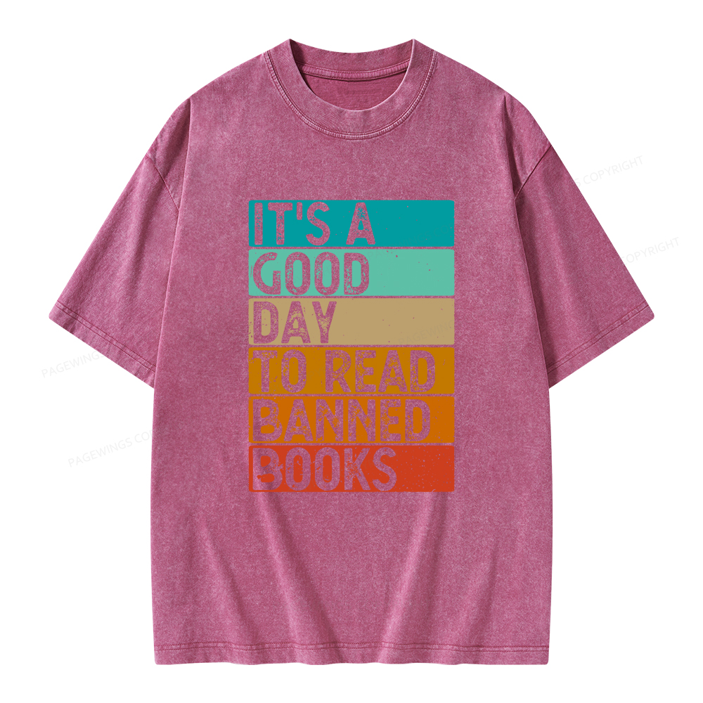 Pagewings It’s A Good Day To Read Banned Books Unisex Washed T-shirt