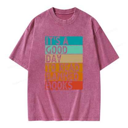 Pagewings It’s A Good Day To Read Banned Books Unisex Washed T-shirt