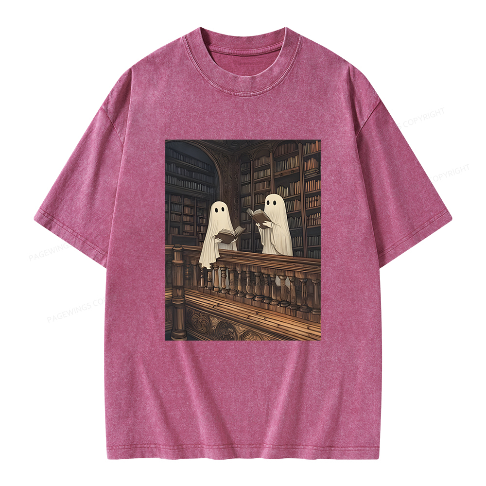 Pagewings Ghost Reading Unisex Washed T-shirt