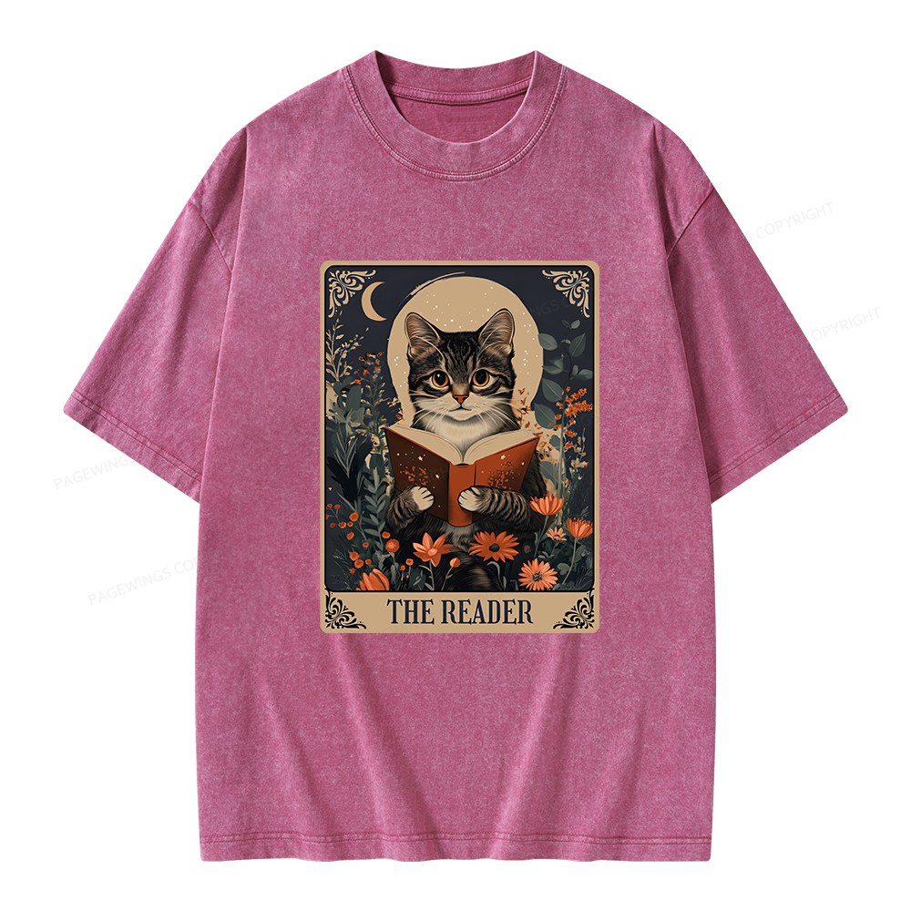 Pagewings The Reader Tarot Card Cat Unisex Washed T-shirt