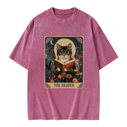Pagewings The Reader Tarot Card Cat Unisex Washed T-shirt