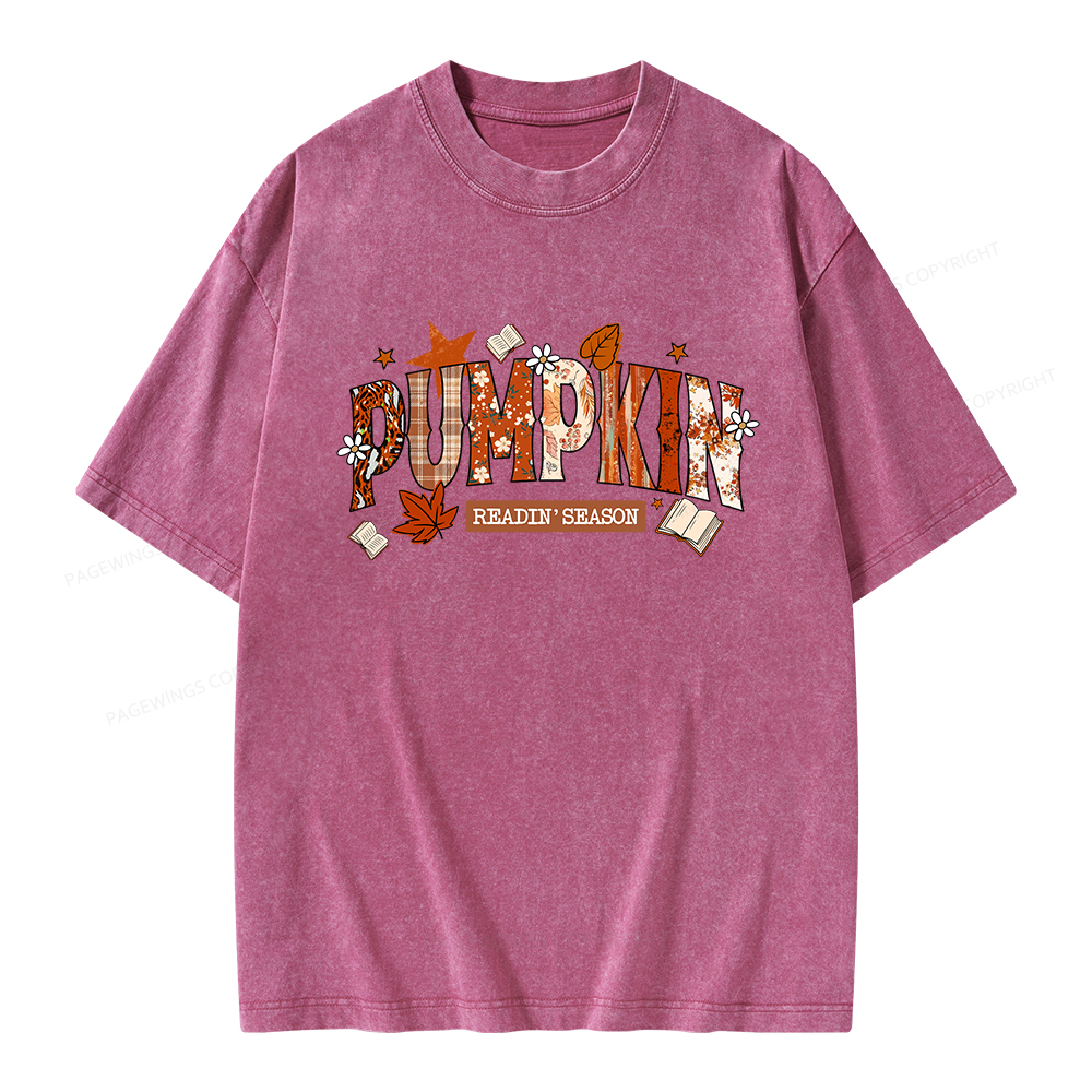 Pagewings Pumpkin Reading Season Unisex Washed T-shirt