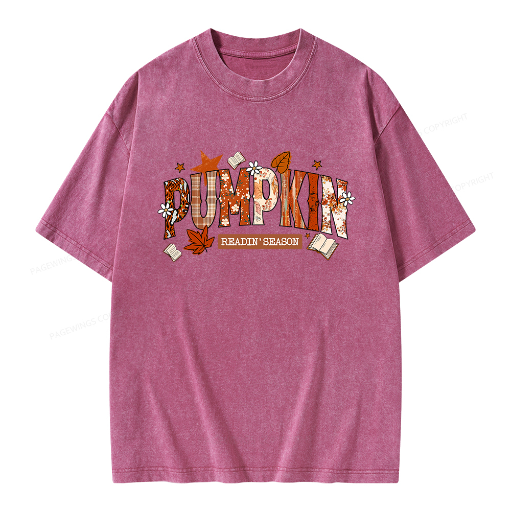 Pagewings Pumpkin Reading Season Unisex Washed T-shirt
