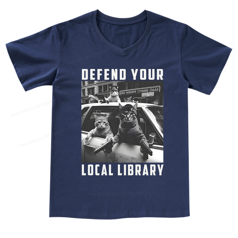 Pagewings Defend Your Local Library V-neck T-shirt