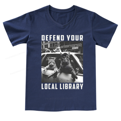 Pagewings Defend Your Local Library V-neck T-shirt