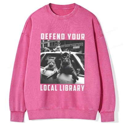 Pagewings Defend Your Local Library Unisex Washed Sweatshirt