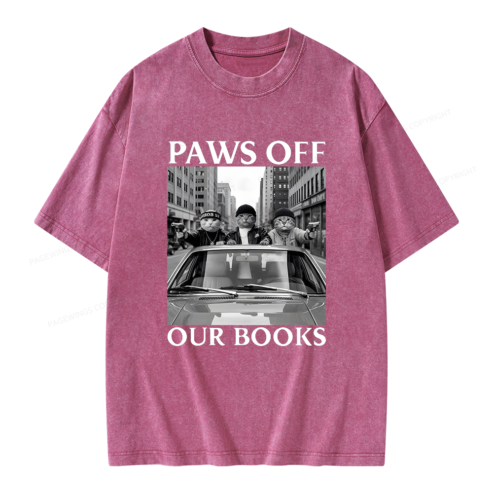 Pagewings Paws Off Our Books Unisex Washed T-shirt