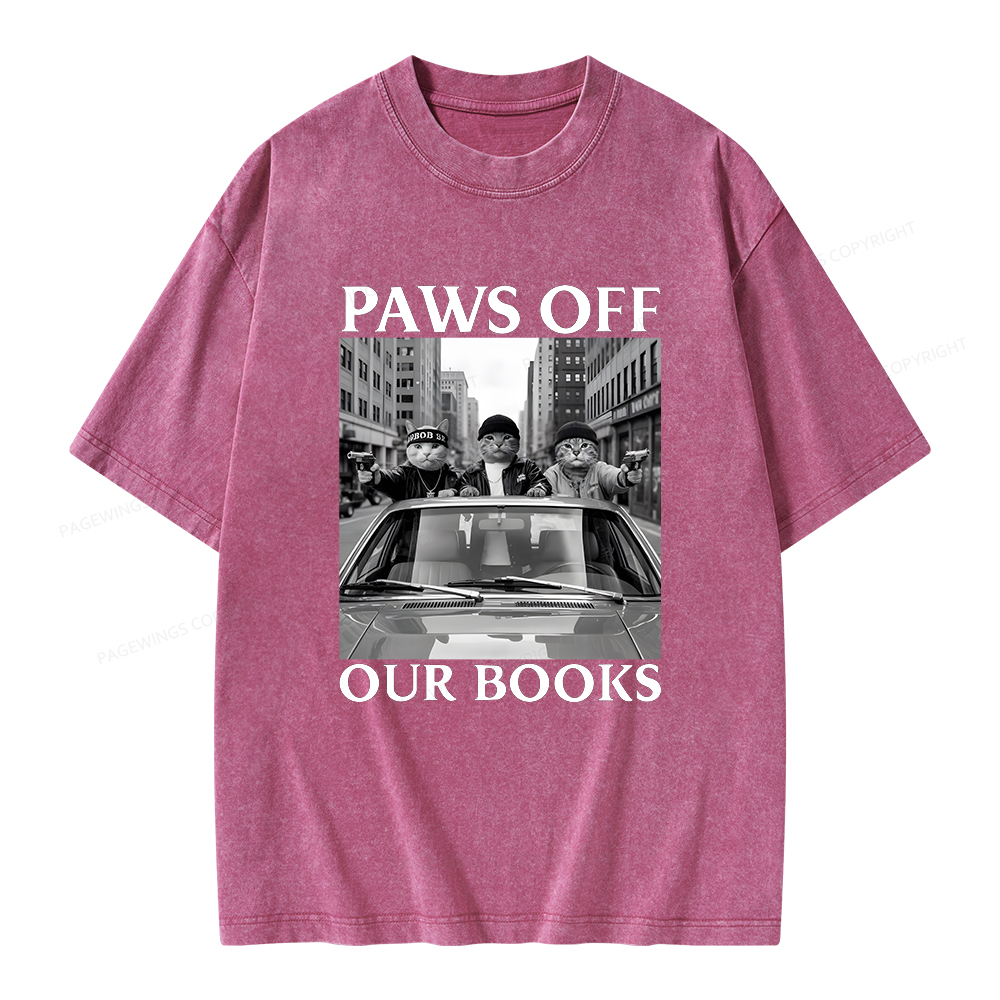 Pagewings Paws Off Our Books Unisex Washed T-shirt