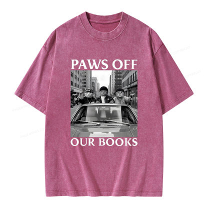 Pagewings Paws Off Our Books Unisex Washed T-shirt