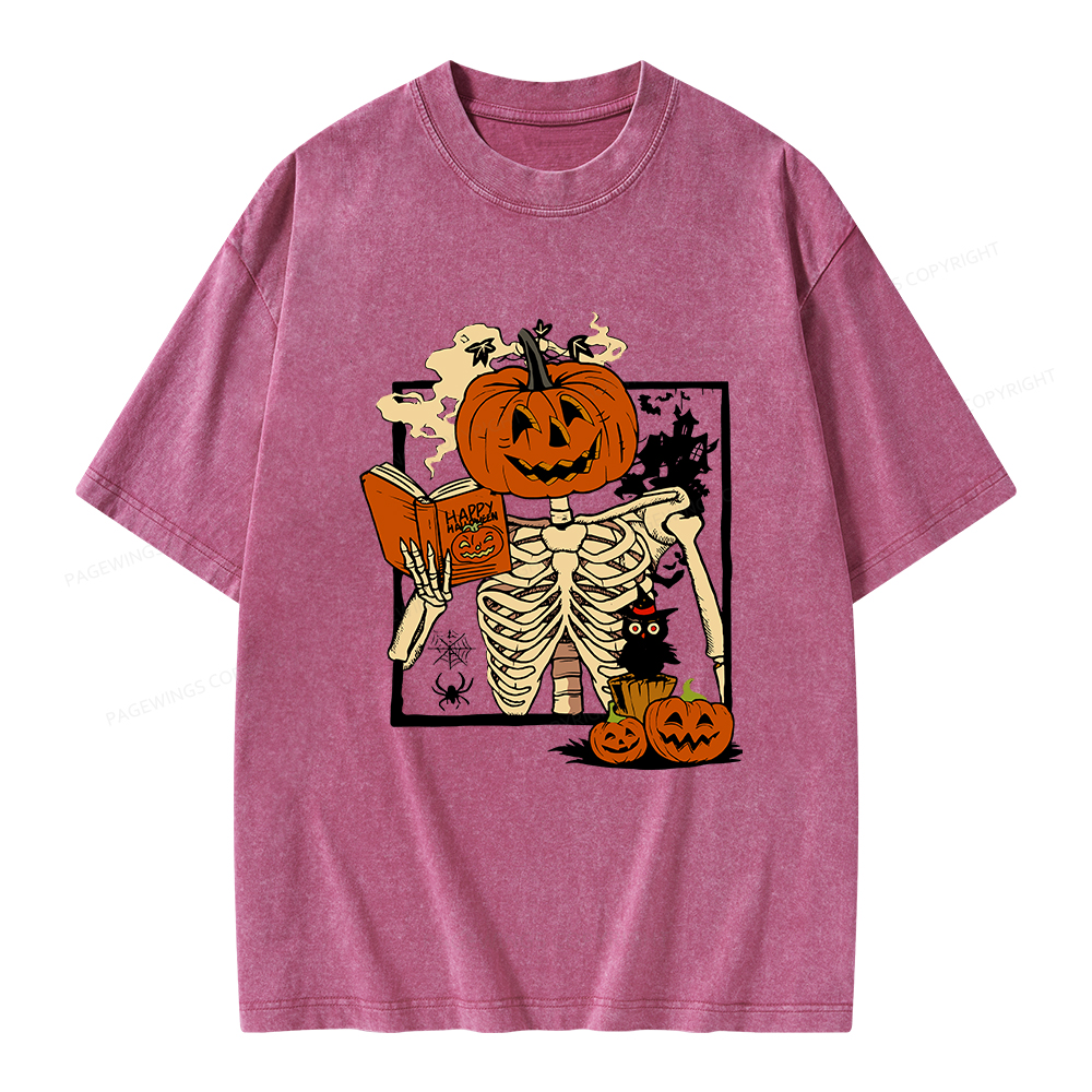 Pagewings Halloween Pumpkin Reader Unisex Washed T-shirt