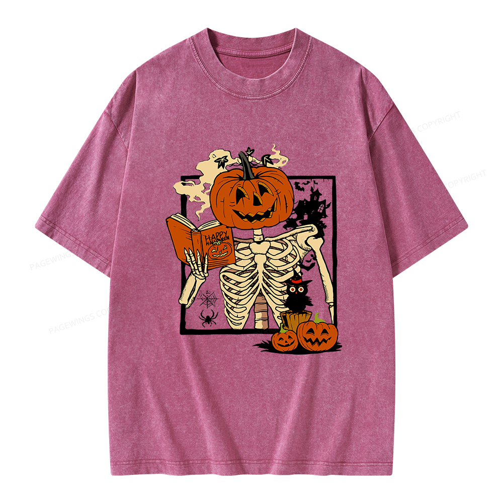 Pagewings Halloween Pumpkin Reader Unisex Washed T-shirt